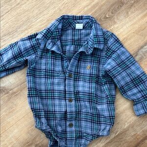 GAP Kids Blue and Green Plaid Button Down Shirt